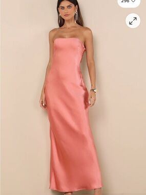 Lulu's Strapless Satin Slip Gown in Coral